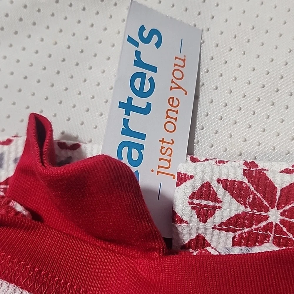 Carter's Christmas Red and White Girls Pajama Set 8 - Picture 7 of 7
